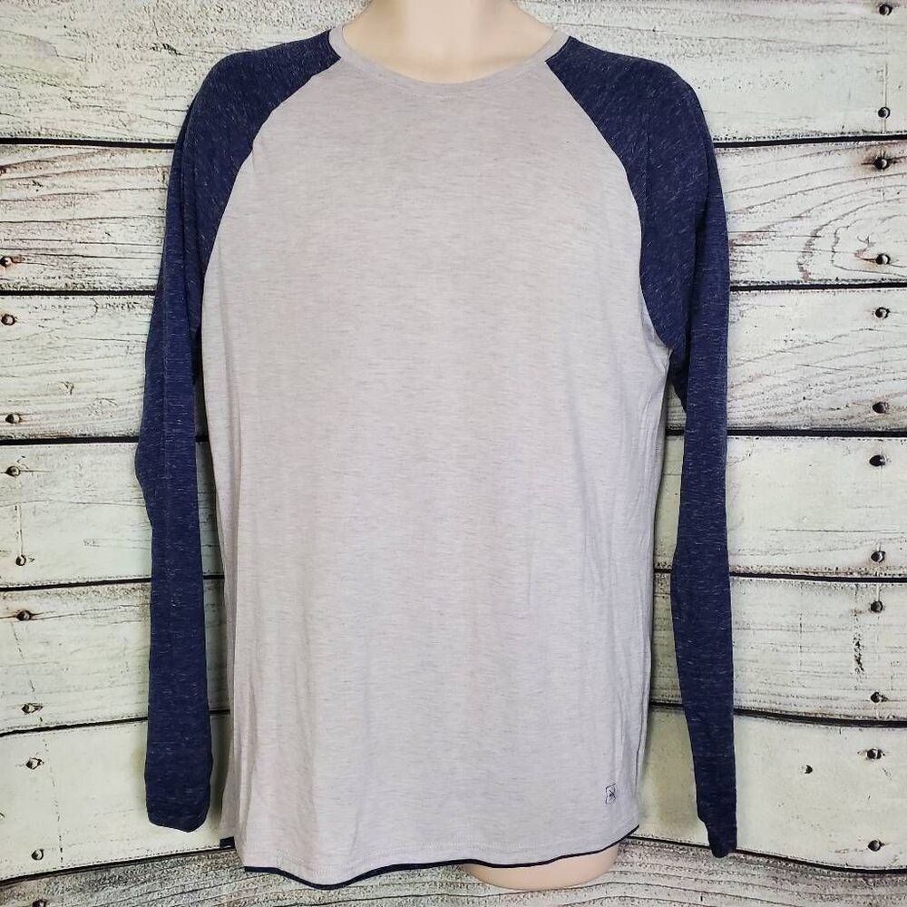 Departwest Men’s L Gray Blue Raglan Baseball Tee Long Sleeve Casual